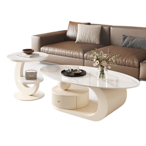 Nouvelle table basse ovale en marbre et métal de style italien, avec rangement, pour salon, adaptée aux petits appartements, simple, moderne, luxe léger - Product Image 5