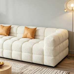 Modern Tufted Boucle 3-Seater <b>Sofa</b> With Padded Arms And Metal <b>Legs</b> Living Room Sectional Furniture - Product Image 2