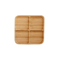 Plateau de service en bois de bambou naturel et écologique, assiette rectangulaire avec 4 compartiments pour cuisine, snack, fruits, thé, café.