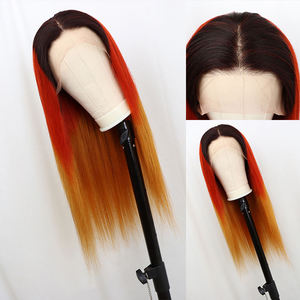 Tốt Tóc Trinh Nữ Brazil Và Peru 13*4 Phía Trước Ren Tóc Con Người Thẳng <span class=keywords><strong>Ombre</strong></span> Màu Đỏ Với Màu Cam Nâu Tóc Giả Cho Phụ Nữ Da Đen - Product Image 2