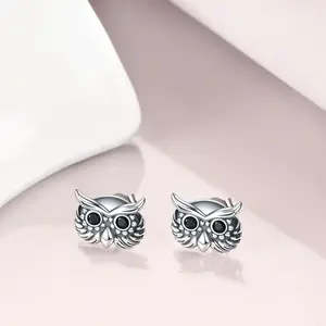 Dainty Trendy Fashion 925 Sterling Silver Gemstone Cz Cute Animal Owl Stud Earrings For Women Girls