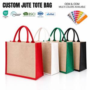 Custom Jute Tote Bag Burlap Reusable Rope Handle Shopping Grocery Bag Multi Color - Product Image 1