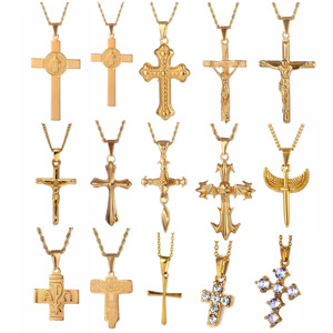 Colar Vintage Barroco com Cruz, Pingente Crucifixo em Ouro 18k, Corrente de Aço Inoxidável, Colar com Pingente de Cruz de Jesus para Homens - Product Image 3