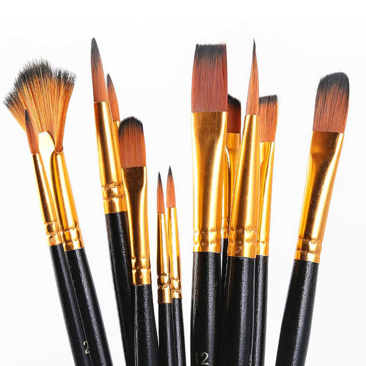 Wholesale 12pcs Oil High-end Wood Handle Acrylic Painting Artist Paint Brush Set