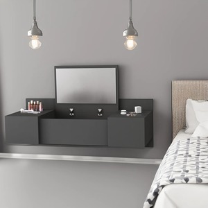 Table de maquillage moderne en panneaux de particules gris foncé avec miroir mural cannelé, MOQ 100 - Product Image 1