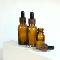Flacon compte-gouttes en verre ambré 15ml 30ml 50ml avec collier à motif bois par transfert d'eau, pour sérum, huile, cosmétiques, capacité personnalisée, vente en gros en vrac