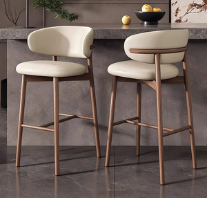 Modern Solid <b>Wood</b> Bar Chair Upholstered Counter <b>Stool</b> Curved Backrest Dining Seating for Kitchen Island - Product Image 4