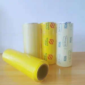 Envoltura de alimentos de plástico personalizada Película adhesiva de PVC Envoltura de cubierta fresca Envoltura de grado alimenticio Película de rollo de plástico