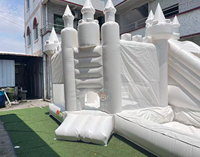 Château gonflable blanc de qualité supérieure avec toboggan double piste, coloris marbré, pour événements, jardins et locations de fêtes