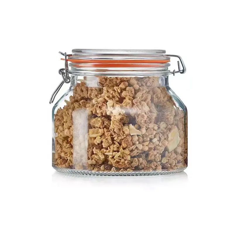 Clear airtight round glass jars food storage container for cookies, biscuits, snacks