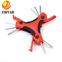 Set Kunci Hex Lipat Metrik 9 Buah, Baja Karbon, Kunci Allen Tri-Wing, Gagang Ergonomis, Tersedia OEM untuk DIY