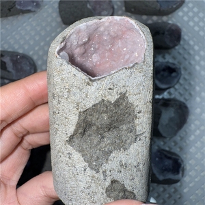 ควอตซ์สีชมพู คาลซีโดนี อโปฟิลิเย คริสตัลสีธรรมชาติ จีโอดคลัสเตอร์ ตัวอย่างจากอินเดีย สำหรับศาสนาและสไตล์แห่งความรัก - Product Image 6