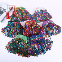Frange en dentelle à sequins irisés de 15 cm, gravée au laser, avec perles de 7 mm, décorations suspendues en tissu maillé, accessoires vestimentaires