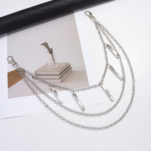 โซ่คาดเอวแฟชั่น ลายเรขาคณิต หลายชั้น โซ่โลหะ ฮิปฮอป โซ่คล้องกางเกงลำลอง โลหะผสมสังกะสี สีขาว K - Product Image 2