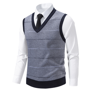 Pull Jacquard Personnalisé avec Logo OEM & ODM pour Hommes, Tricot d'Hiver à Col Rond, <span class=keywords><strong>Gilet</strong></span> sans Manches, Conception Personnalisée - Product Image 2
