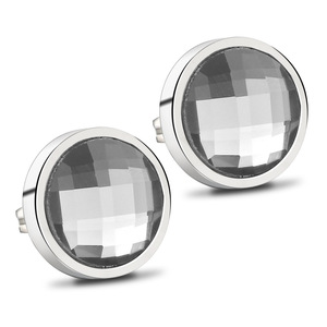 <b>Stud</b> <b>Earrings</b> 14mm Faceted Round Glass Bezel Setting Stainless Steel White And Gray Geometric Fashion Minimalist For Women - Product Image 5