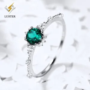 Luster Trang Sức Tùy Chỉnh Bridal Ban Nhạc Thiết Kế Phòng Thí Nghiệm Xanh Emerald 18kt Rắn Vàng Engagement Wedding Rings Đối Với Phụ Nữ