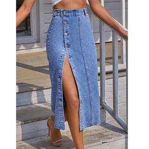 Mode Street Wear taille haute <span class=keywords><strong>jean</strong></span> délavé bouton latéral jupes noires ouvertes <span class=keywords><strong>jupe</strong></span> crayon <span class=keywords><strong>en</strong></span> <span class=keywords><strong>jean</strong></span> pour les femmes - Product Image 4