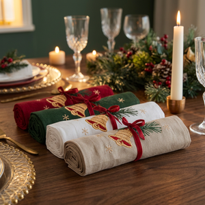 Serviettes en lin brodées de Noël avec logo personnalisé, lot de 12 pièces, 80x120cm, pour la décoration de table à la maison et au restaurant - Product Image 4