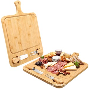 Bamboo <b>Cheese</b> Board With <b>Knife</b> And Fork <b>Set</b> Natural Wood Color Durable For Serving Deli And <b>Cheese</b> - Product Image 4