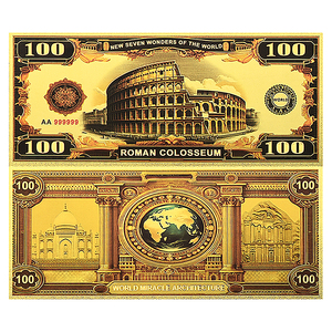 Ensemble de billets de banque imprimés en feuille d'or double face 24 carats, Sept Merveilles du Monde, 100 pièces, collection de devises, cadeau, Machu Picchu, Taj Mahal - Product Image 3