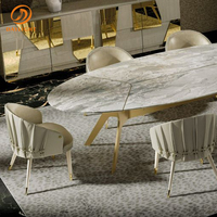 Ensemble de table à manger en marbre de style européen de luxe, table à manger et chaises modernes avec base en acier inoxydable