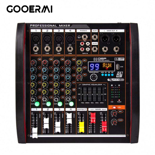 Gooermi High Quality 4 Channel Professional Audio Mixer Sound Board Console USB Audio Interface for Outdoor Performance