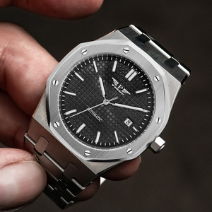 Montre mécanique automatique pour homme PINDU, style sport décontracté, boîtier octogonal, lunette sertie de diamants, calendrier, bracelet en acier inoxydable - Product Image 3
