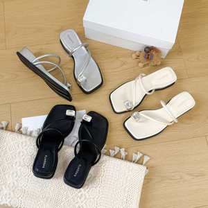 Women's Rhinestone Toe Ring <b>Sandals</b> 2026 French Fairy Style <b>Low</b> <b>Heel</b> Chunky <b>Heel</b> Plus Size <b>Sandals</b> - Product Image 1
