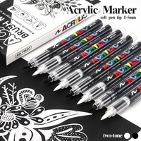 Lot de 12 marqueurs liquides à pointe souple pour art, blanc et noir, pour dessin, acrylique, pour le bricolage et l'accentuation