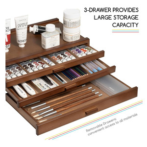 Wooden Office Organizer With Three <b>Drawers</b> Large Capacity Solid Wood Desktop <b>Storage</b> <b>Box</b> Rectangle Shape Standing Type - Product Image 4