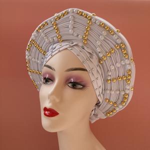 2022 Auto Gele African Gele Already Heatie Aso Oke Headtie con cuentas African Headwear para mujeres Envío de DHL - Product Image 6