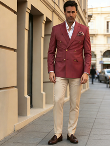 Traje de Negocios Personalizado de Alta Gama, Color Vino Tinto, Cruzado, Antiestático y Que No Se Encoge, 100% Lana, Estilo Inglés - Product Image 4