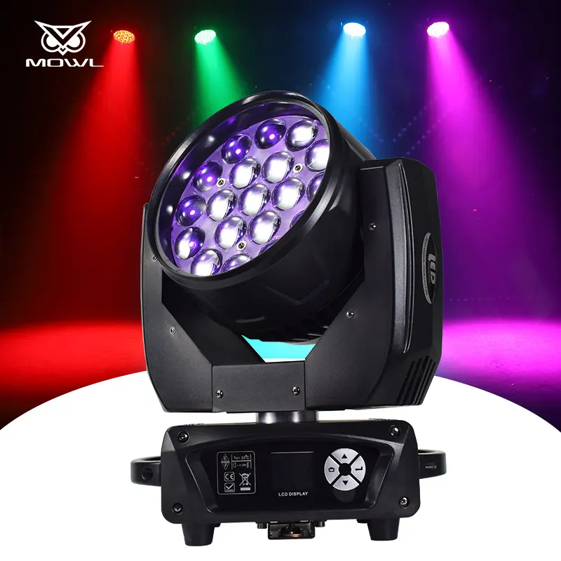 MOWL LED Stage Light 19*15W Mac Aura 19x15W RGBW 4 in1 DMX Zoom Strobe LED Wash Moving Head Light per dj Bar Disco