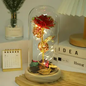 Valentine's Day Gold Foil Rose Small Night Light Gift Rose In Glass Dome Used As A Gift On Valentine's Day And Mother's Day
