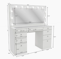 Coiffeuse moderne avec miroir LED et panneau en bois, plateau en verre, pour appartement, chambre, hôtel