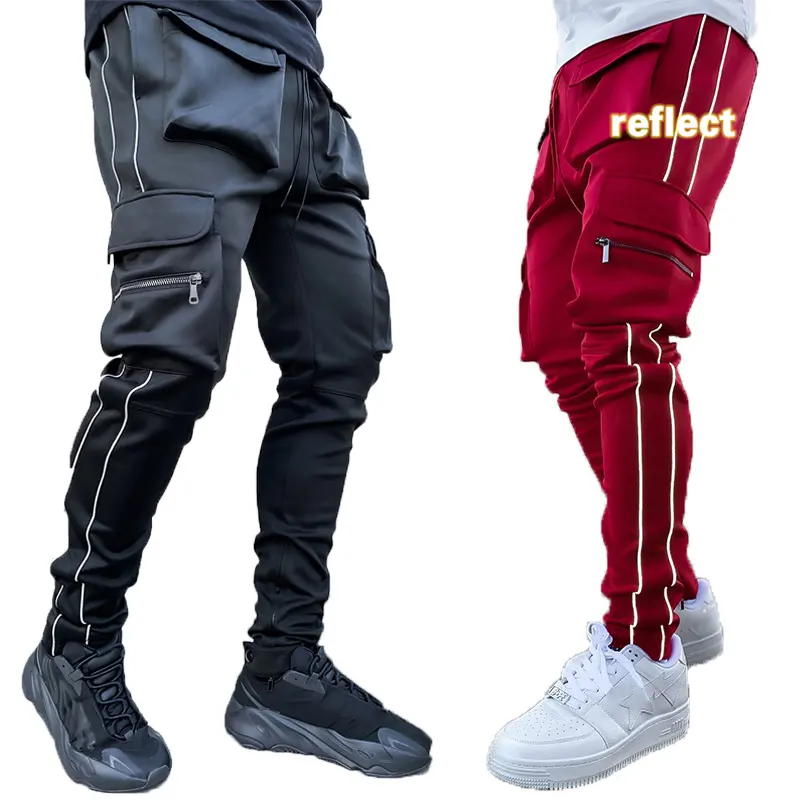 Tasche con Logo personalizzato pantaloni tuta da Jogging nastro laterale a contrasto pantaloni Skinny impilati pantaloni da Jogging alla moda