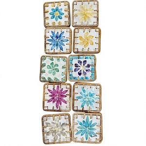Vietnam Luxury Rattan <b>Drink</b> <b>Coaster</b> with Mother of Pearl Shell for Table Setting Coffee Service Home Styling, Retail and Gifts - Product Image 1