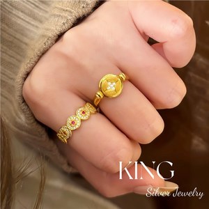 King Silver Jewelry Lucky Hand Ring Set Pave Setting Flower Design Women's Fashion Ring Gift - Product Image 5