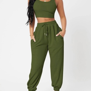 Women's Casual <b>One</b> Set Cropped Short Sleeveless Tank <b>Top</b> and Jogger Pants 2-Piece Workout Outfit - Product Image 4