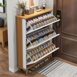 FULLSUMMER Ultra Thin Modern Designs Flip Drawers Tipping Wooden Storage 6 Tier <strong>Shoe</strong> Rack <strong>Cabinet</strong> With Door <strong>White</strong> - Product Image 1