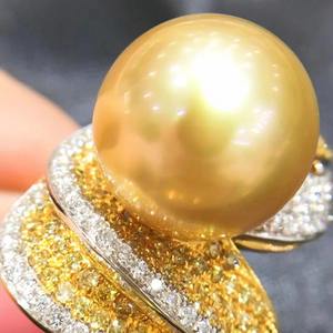 Anillo de Plata de Ley S925 para Mujer con Perla Dorada de 11-12 mm, Diseño de Boca Viva Microimpecable, Regalo Popular en Xiaohongshu - Product Image 4