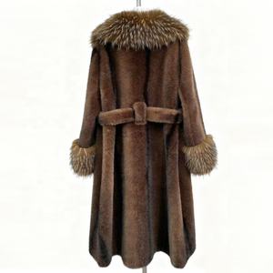 Garçon femmes hiver long épais manteau en fausse fourrure Trench Coat-Eco-Friendly col en V bouton avant doré vison velours vêtements d'extérieur - Product Image 4