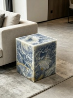 Meubles multifonctionnels de luxe au design minimaliste moderne, tables d'appoint en marbre bleu, marbre naturel