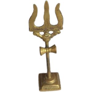 PARIJAT HANDICRAFT Set 2 Brass Gold Om Trishool Trishul Indian Hindu Religious Wall Home Decor Kitchen Pooja <b>Mandir</b> Sculptures - Product Image 2