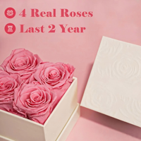Boîte cadeau de 4 roses éternelles préservées - Roses véritables durables pour Noël et la Saint-Valentin Rose