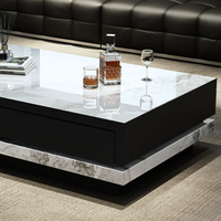 Table basse BTCT028 avec rangement pour salon, garantie qualité 3 ans, design minimaliste, plateau en marbre de luxe, structure en bois