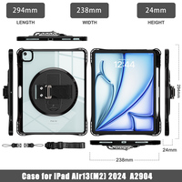 IPad hava için 13 inç M2 2024 plastik ve TPU açılır kılıf omuz askısı ile 360 döndür standı