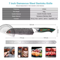Damascus staal hoog koolstofstaal modern minimalistisch Santoku mes 17,5 cm scherp vleesbijl kleurrijk houten handvat ambidextrous