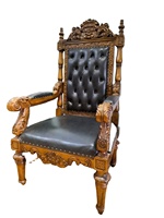 Chaise de bureau en cuir à dossier haut de style classique européen avec sculpture à la main en bois de teck brun, chaise de loisirs pour villa, hôtel, salon